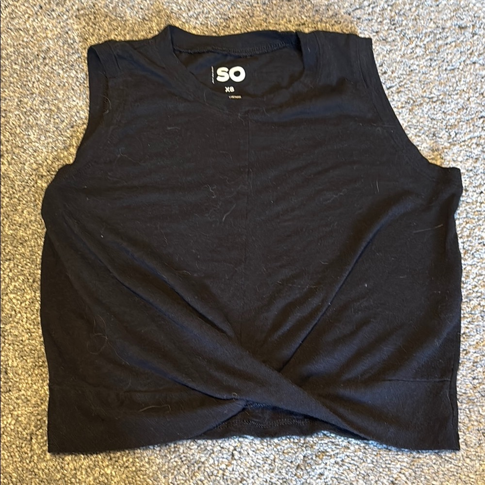 SO Black Sleeveless Muscle Tee with Tie Front
